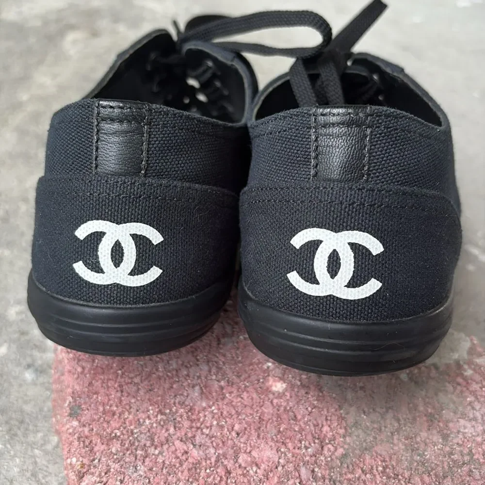 Chanel black-and-white canvas sneakers